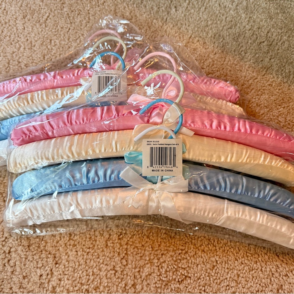 Satin Padded Hangers Set - Pink, Blue, White